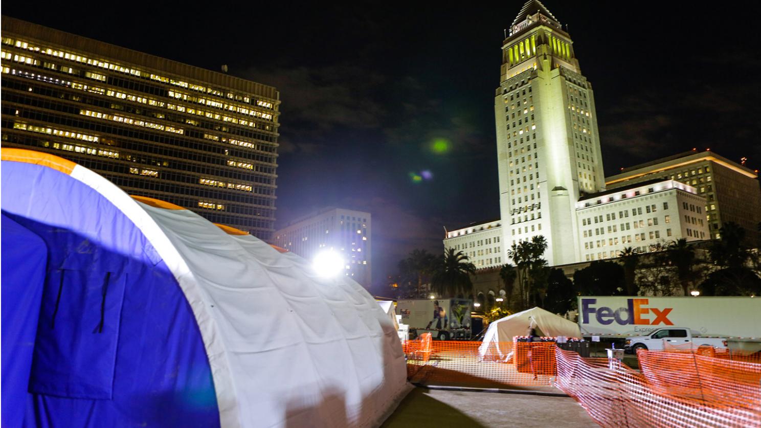 Video thumbnail of temporary medical hospital in Los Angeles